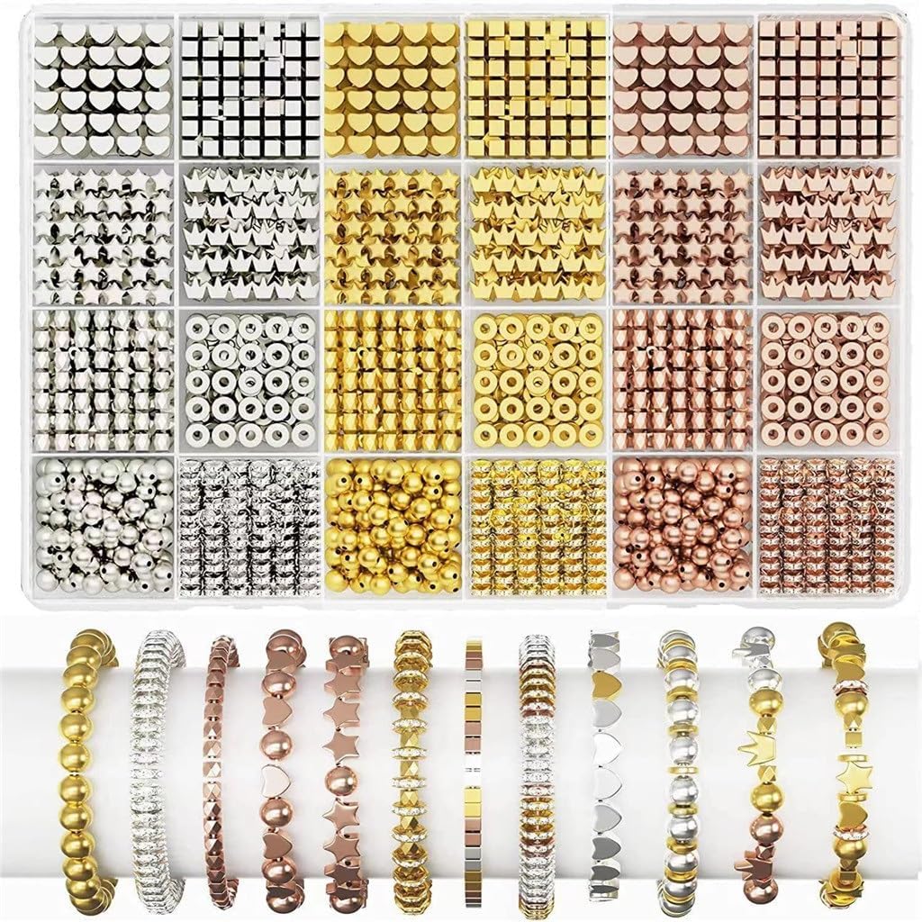 SIDUFHAOPKLL 2160 Pieces Gold Spacer Beads Set Various Bracelet Round Star for Jewelry Making