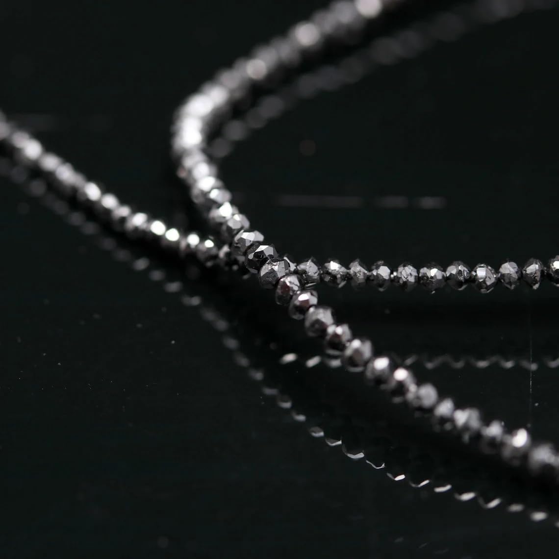 Indian Gem Store AAA+ Quality Natural Black Diamond Faceted Rondelle Beads – 2-2.4mm, 38 cm Length| Crafting Black Beads for Jewellery