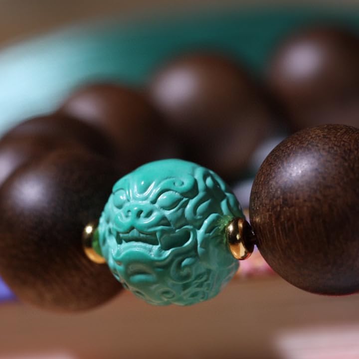Brunei Agarwood with Ceramic Turquoise Dragon Beads 15mm Fragrant and Cool DIY