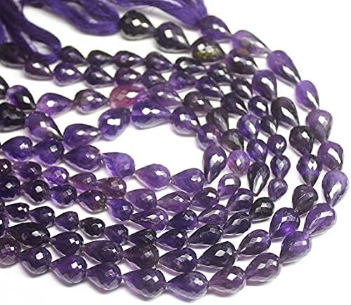 Natural Purple Amethyst Faceted Tear Drop Briolette Gemstone Loose Craft Beads Strand 10