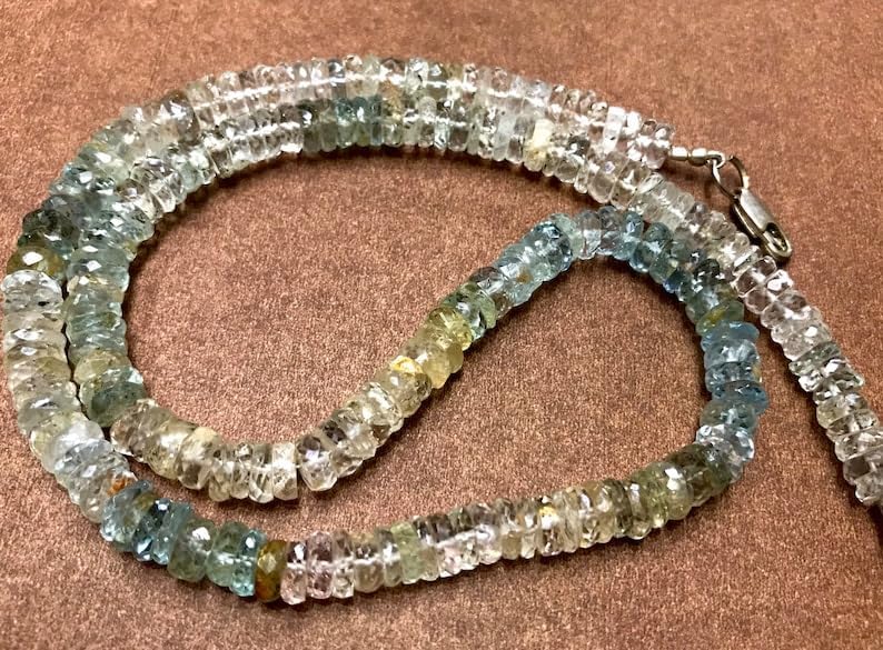 Natural Aquamarine Wheel Faceted Beads 5x6 16 inch Long String Jewelry Making Gemstone Beads for Necklace Bracelet