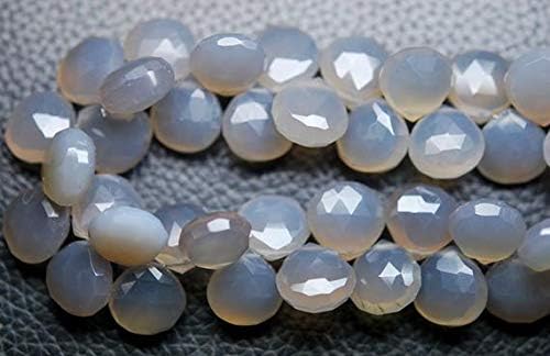 8 Inch Long Strand,Grey Chalceny Faceted Heart Shape Briolettes,10-11MM Superb Code-HIGH-56687
