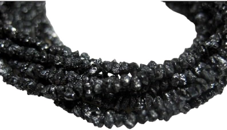 3-4mm Black Rough Diamonds, Black Raw Diamond Beads, Black Uncut Diamonds, Raw Black Diamond Beads For Jewelry (4IN To 16IN Options), 3 MM - 4 MM