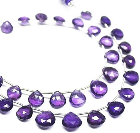 Natural Purple Amethyst Faceted Heart Drop Briolette Gemstone Loose Craft Beads Strand 8 Inch Long 8mm 10mm Code-HIGH-1150