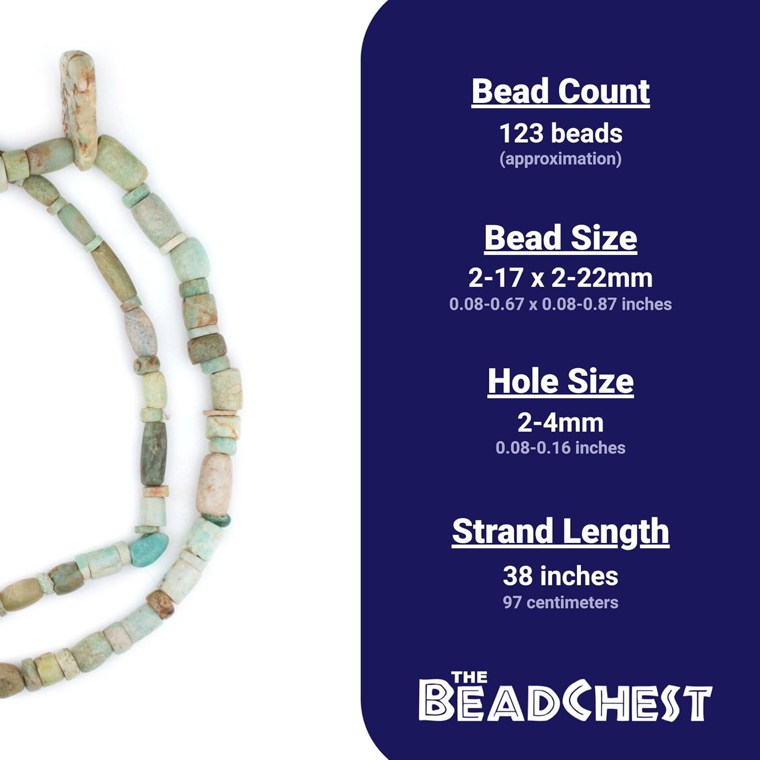 The Bead Chest Ancient Amazonite African Stone Beads #8628 12mm Mali Green Mixed Gemstone Large Hole 38 Inch Strand Handmade