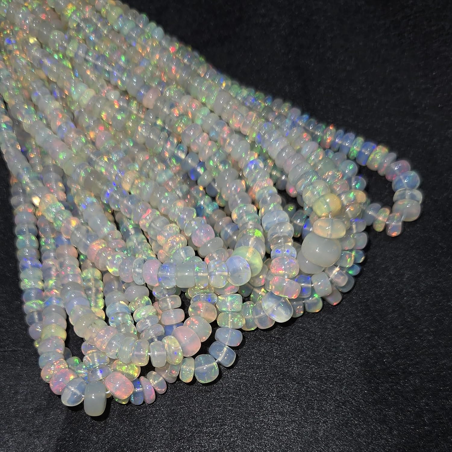 AAA++ Ethiopian Opal Rondelle Beads 3.5-5mm, Natural Rainbow Fire Welo Opal, Flashy Plain Gemstone Beads Strand, Wholesale Jewelry Making, Libra Zodiac Birthstone (10 Strand)