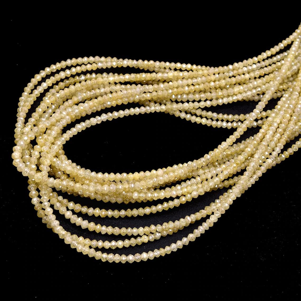 Natural AAA+ Fine Yellow Diamond Micro Faceted Rondelle Beads | 15inch Strand | Rare Yellow Diamond Precious Gemstone Loose Beads