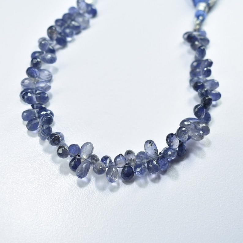 Natural Iolite Teardrop Faceted Beads 4X6.5-4.5X7.5mm 8 inch Long String Jewelry Making Gemstone Beads for Necklace Bracelet