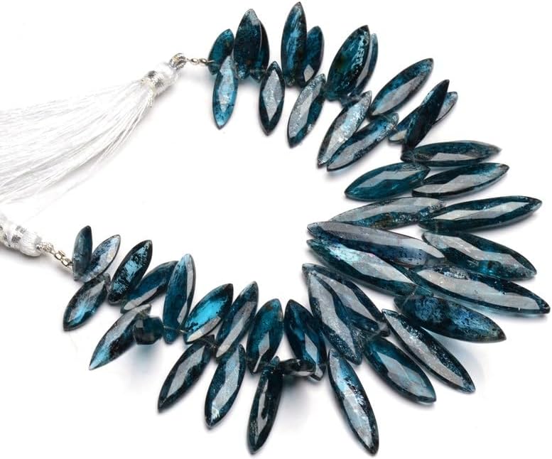 8 inch Strand of Natural Green kyanite 15x6-32x8 mm Marquise Faceted briolette Beads for DIY Jewelry Making. |BRIO_03837