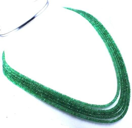 Natural Emerald 3-5mm Faceted Rondelle Beads 5 Strands 23 inches Necklace