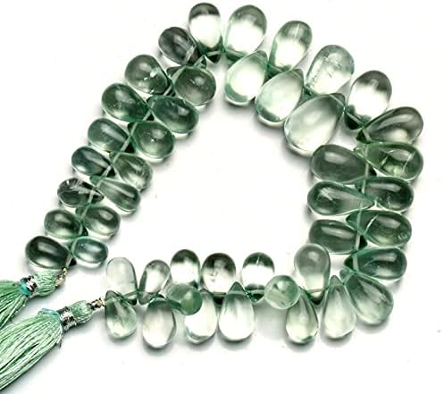 8 inch Strand of Natural Brazilian Prasiolite 10x7-18x10 mm Teardrop Smooth briolette Beads for DIY Jewelry Making. |BRIO_01295