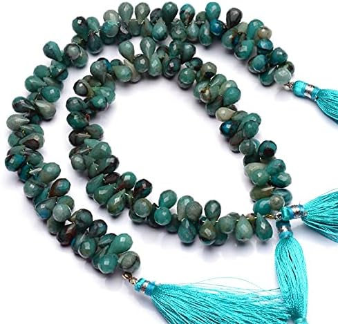 8 inch Strand of Natural Chrysocolla 9x6 mm Teardrop Faceted briolette Beads for DIY Jewelry Making. |BRIO_02285