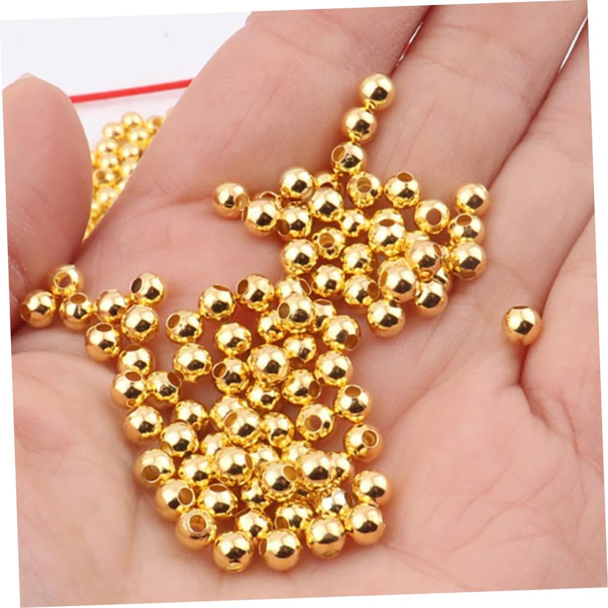 300 Pcs Gold Loose Beads Jewelry Findings 4mm Gold Filled Beads Copper Ball Beads Bracelet Making Beads Golden Ball Beads Crystal Bracelets Handmade Beads Copper Beads Metal (Goldenx2pcs 0.4x