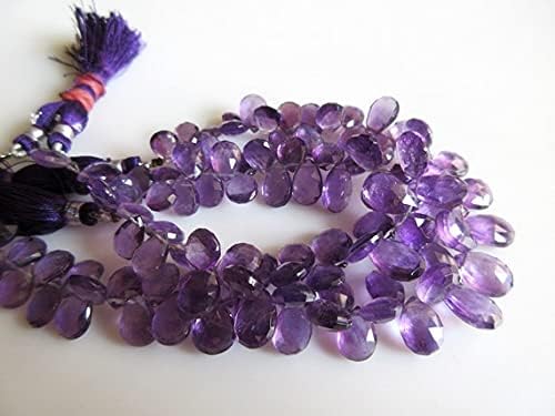 8 inch Strand of Natural Amethyst 9-14mm pear Faceted briolette Beads for DIY Jewelry Making. |BRIO_00322