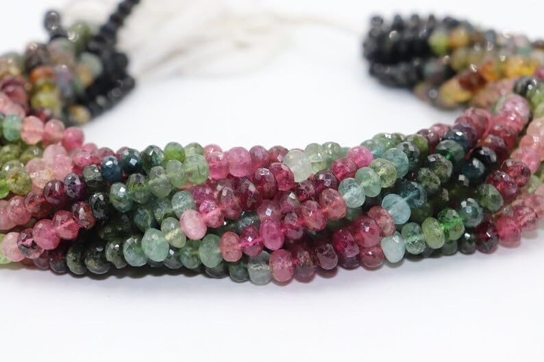 Multi Tourmaline Faceted Rondelle Beads 6.5mm Multi Tourmaline Faceted Rondelle Beads Wholesale Beads for Making Jwelery