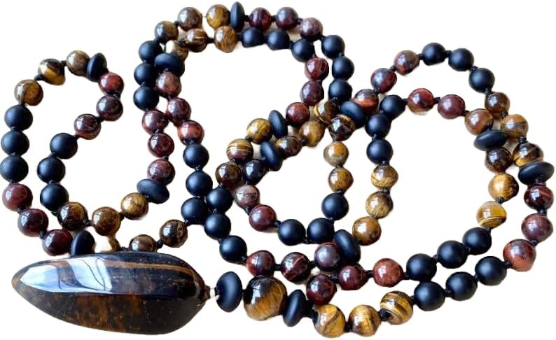 Natural Tiger's Eye & Bulls-eye,Hawkeye 8mm-14mm 108 Mala Beads, Spiritual, Meditation Beads, Reiki, Japa Mala, Buddhist Prayer Beads, Yoga Bracelet, healing beads LKMALA-RRGU-1099