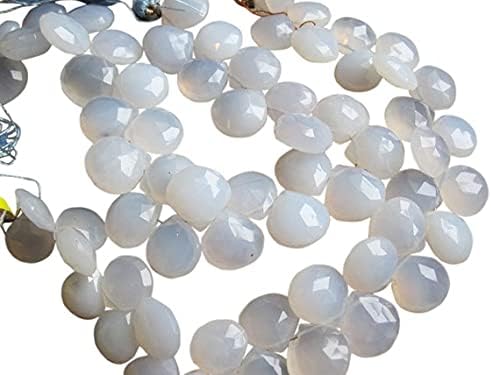 Natural Chalcedony Beads, Faceted Briolettes, Natural Blue 4 inch Strand 11-14mm
