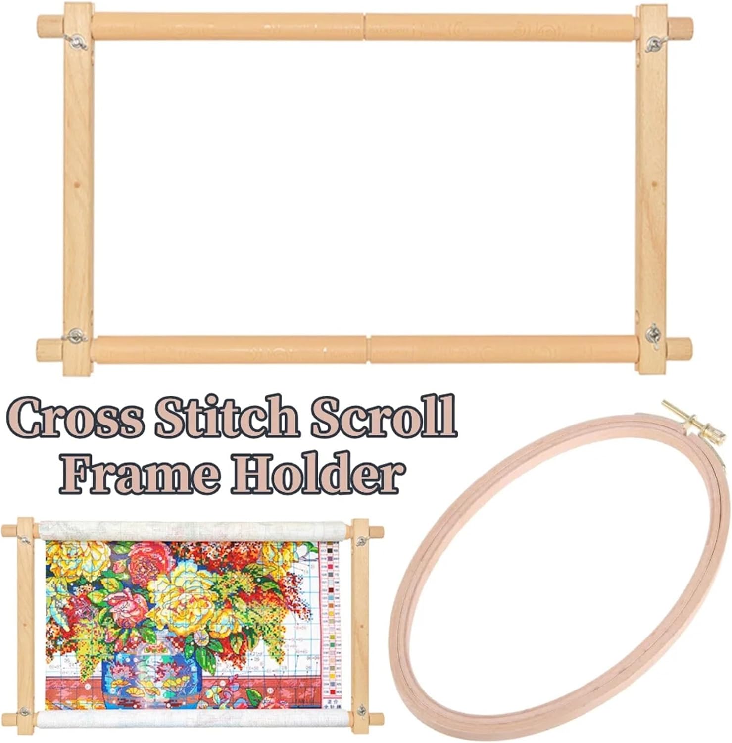 Embroidery Stand Cross Stitch Scroll Frame Holder Needlepoint Embroidery Tapestry for Arts Crafts Sewing Needlework Supplies(Square)