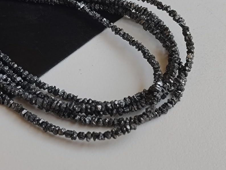 3-4mm Black Rough Diamonds, Black Raw Diamond Beads, Black Uncut Diamonds, Raw Black Diamond Beads For Jewelry (4IN To 16IN Options), 3 MM - 4 MM