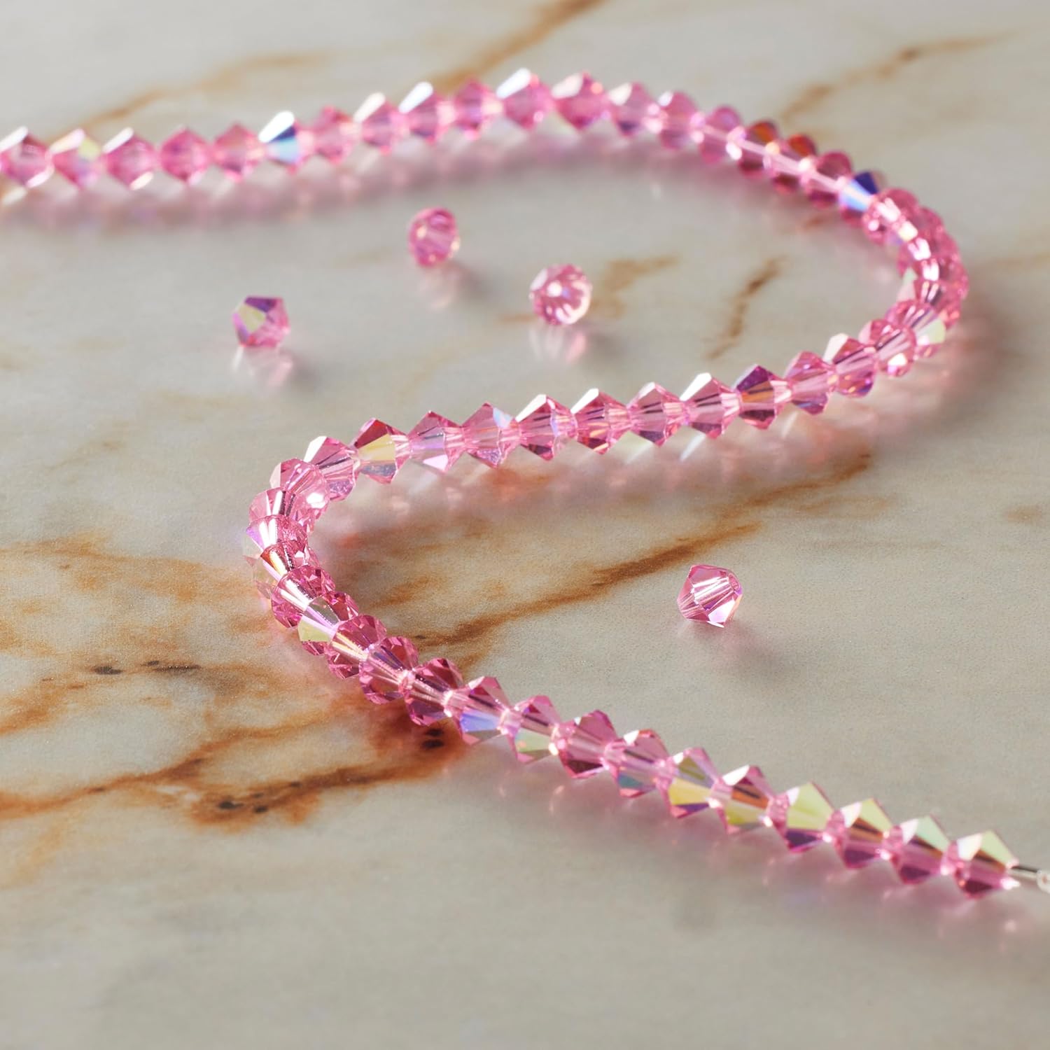 Bead Landing 4mm Preciosa Rose AB Glass Crystal Bicone Beads - Faceted Czech Glass Beads for DIY Jewelry Making, 12 Pack