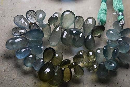 8 Inch Long Strand,AAA Moss Aquamarine Faceted Pear Shaped Briolettes,9-16MM Code-HIGH-53701