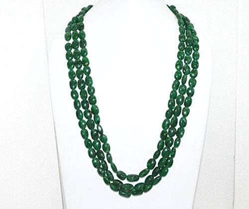 3 Lines Dyed Emerald Smooth Oval Shape Necklace, Dyed Emerald Smooth Oval Beads, Emerald Necklace, 9x10.5-13x16.5 mm