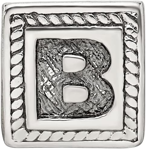 Solid 925 Sterling Silver Reflections Letter B Triangle Block Bead (8.2mm x 8.2mm)