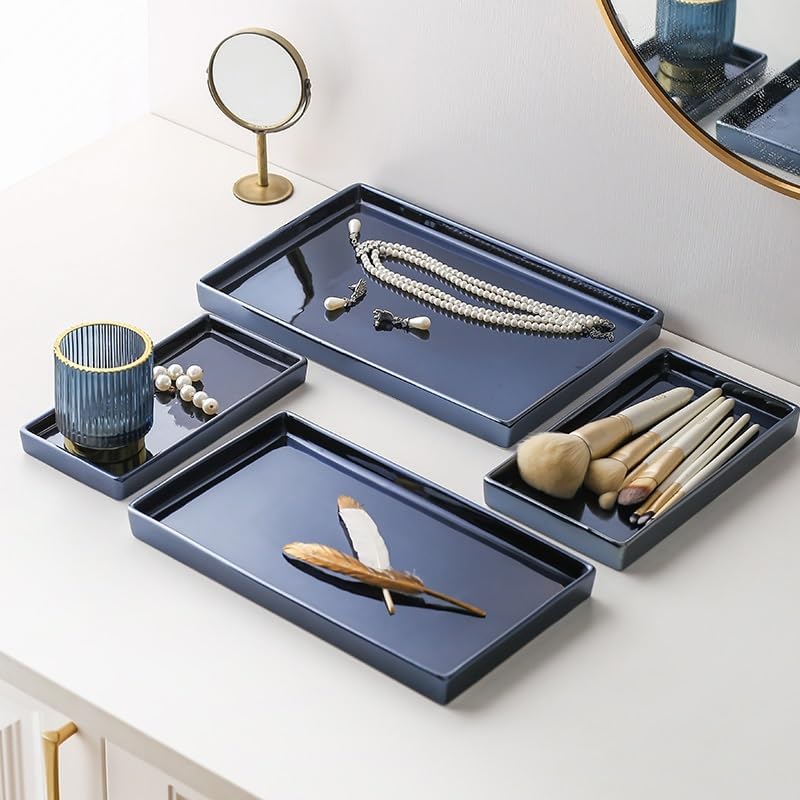 Tray Light Luxury Rectangular Tray B&B Hotel Bathroom Bathroom Wash Table Aromatherapy Cosmetics Storage Tray Serving Trays(B)