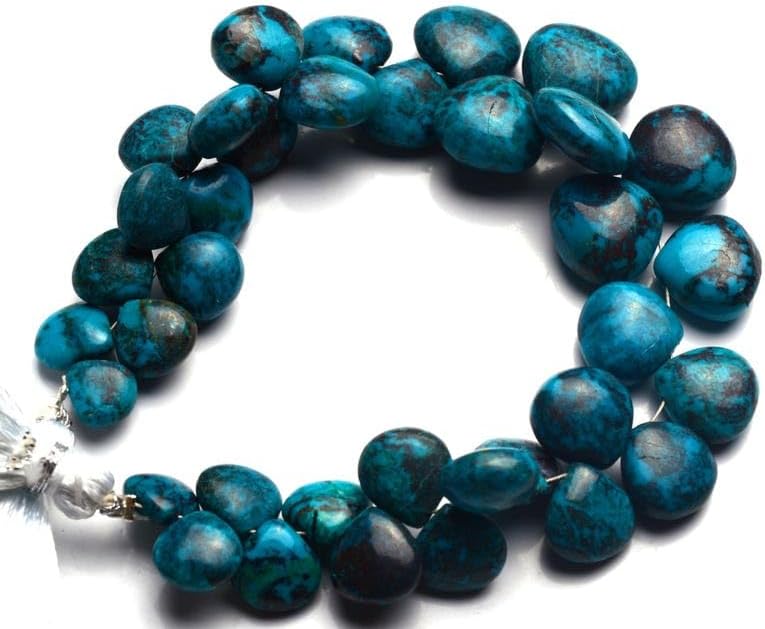 8 inch Strand of Natural Chrysocolla 8-12 mm Heart Smooth briolette Beads for DIY Jewelry Making. |BRIO_02227