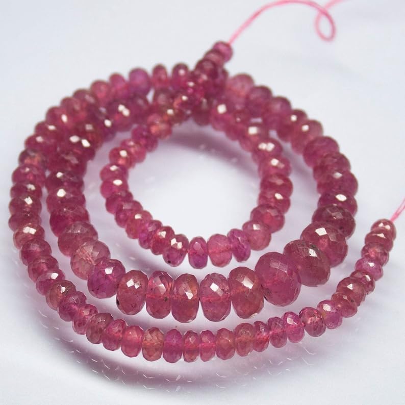 13 inch Strand of Natural gem Pink Sapphire, 7mm Rondelle Faceted Beads for DIY Jewelry Making. | Beads_06379
