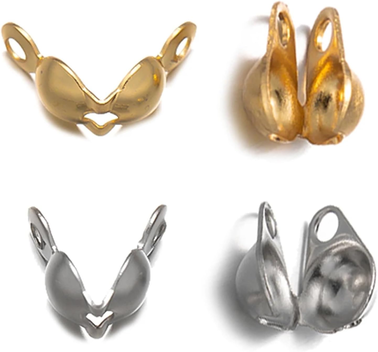 Knot Covers for Jewelry Making 2000pcs Stainless Steel End Clasp Beads Open Cover Crimp Connector for DIY Necklaces Bracelets Jewelry(B Gold 3.2mm)