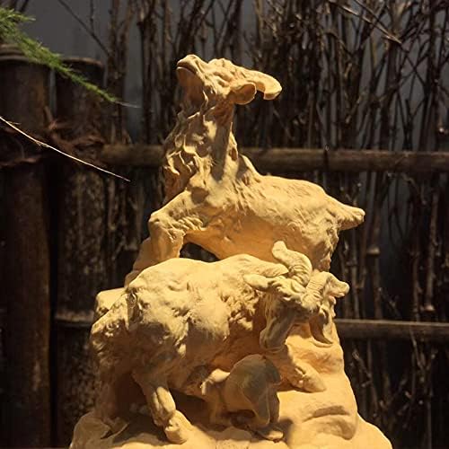 Mascot Wooden Crafts Wood Carving Art Wood Decoration Artwork 大叶黄杨木三羊开泰家具木雕刻摆饰摆件客厅工艺品(黄杨木三羊开泰)