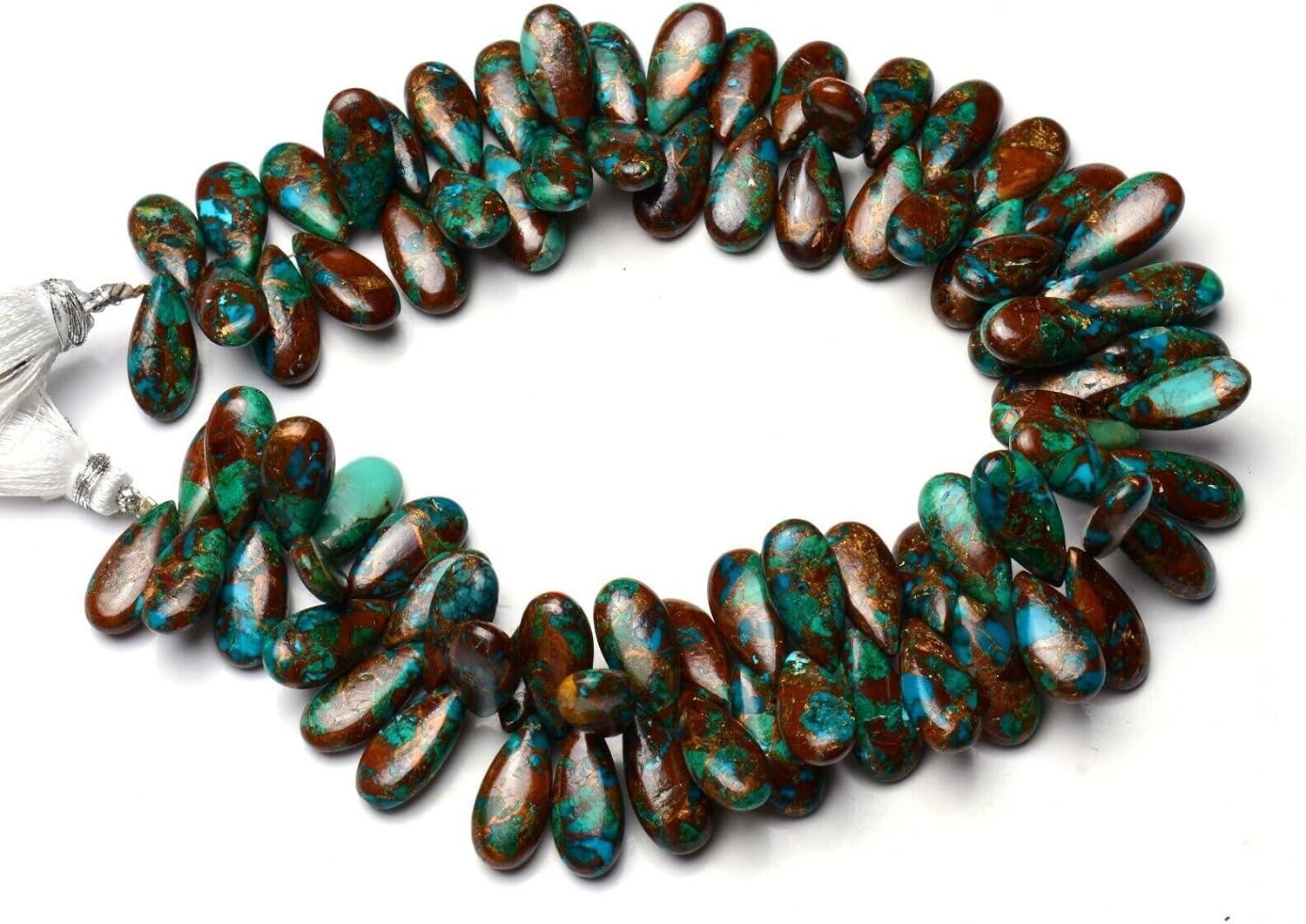 8 inch Strand of Natural Chrysocolla 15x7mm Pear Smooth briolette Beads for DIY Jewelry Making. |BRIO_02258