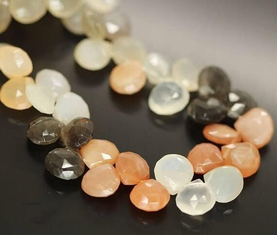 Natural Multi Moonstone Faceted Heart Drop Gemstone Loose Beads Strand 9