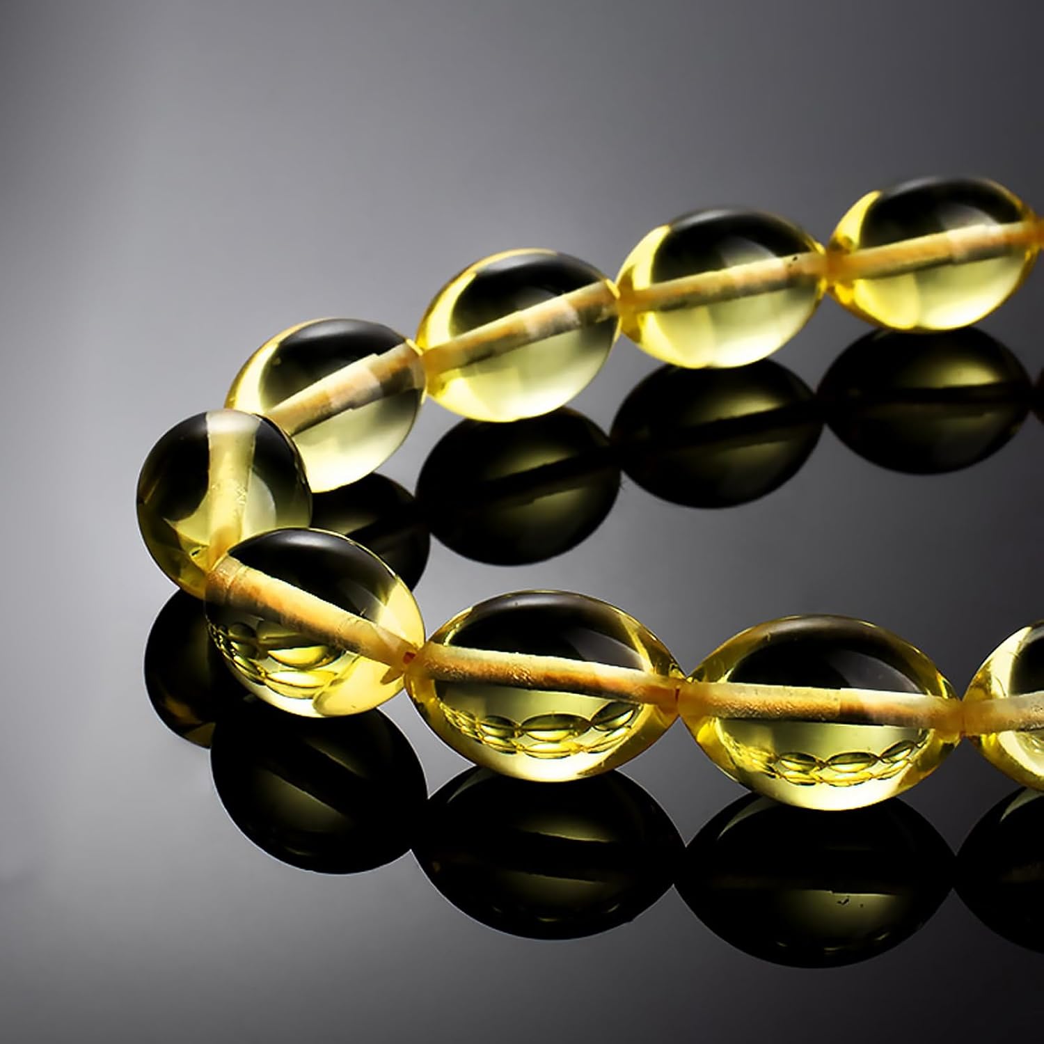 Lemon Amber Prayer Beads – 33 Beads Islamic Tasbih – Handmade Natural Baltic Amber Misbaha – Polished Oval Shape – 15.4 Grams – 15 in Total Length – Gift for Him & Her