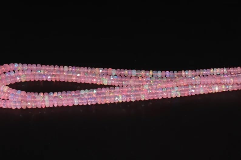 Pink Ethiopian Opal Faceted Rondelle Beads 3-5.5MM Pink Opal Rondelle Beads Strand for Jewelry Making