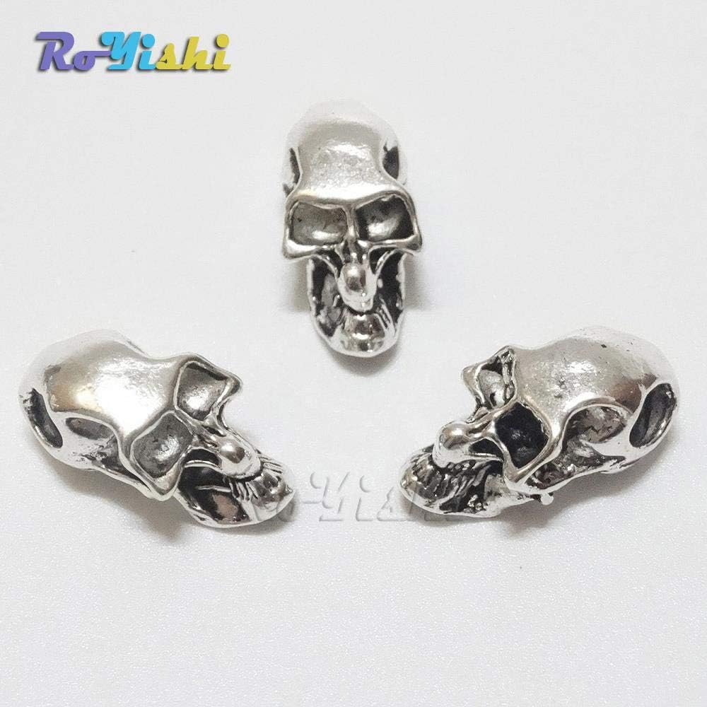 100pcs/pack Double Hole Charm Metal Skull Bead for Paracord Knife Lanyards Silver