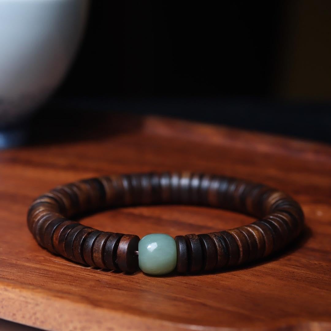 Vietnam Nha Trang Agarwood Burl Sinkwood 10mm Slice Bead Single-Strand Rosary Bracelet Prayer Beads