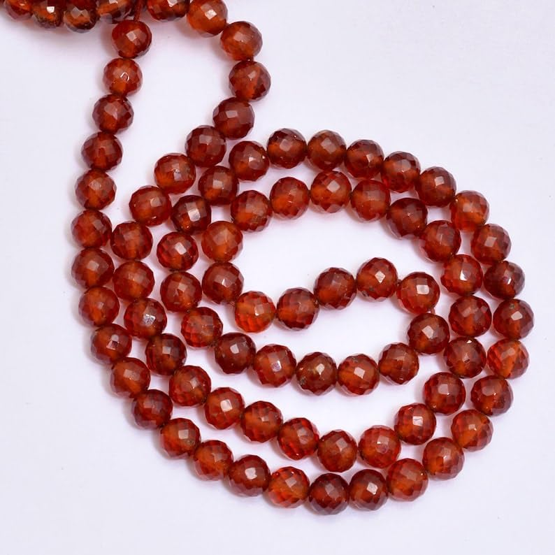 13 inch Strand of Natural gem Hessonite Garnet, 6mm Round Faceted Beads for DIY Jewelry Making. | Beads_04706, Red