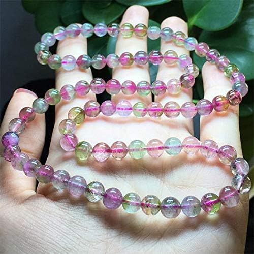 1 strands natural green pink blue watermelon tourmaline stretch bracelet round beads necklace 3 turns 6.5mm 04462