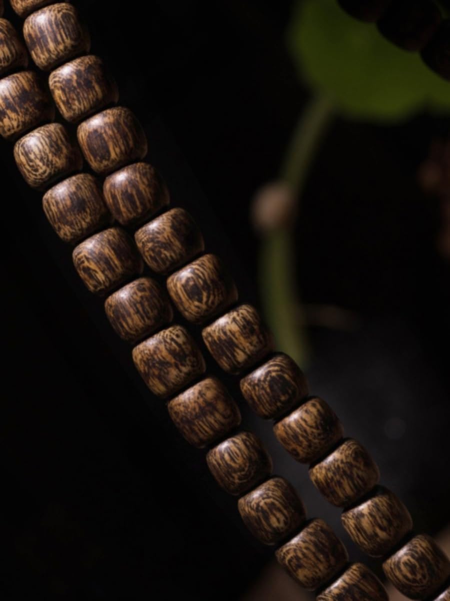 Kalimantan Agarwood 8mm*108 Beads Vintage Wooden Bead Bracelet Traditional Barrel-Shaped Buddhist Prayer Beads