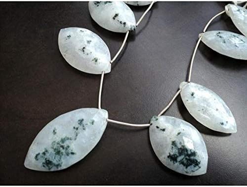 Moss Agate Briolettes/Faceted Marquise/Green Moss Agate/Moss Agate Beads/ 16x24mm to 18x35mm/ 9 Pieces Code-HIGH-48528