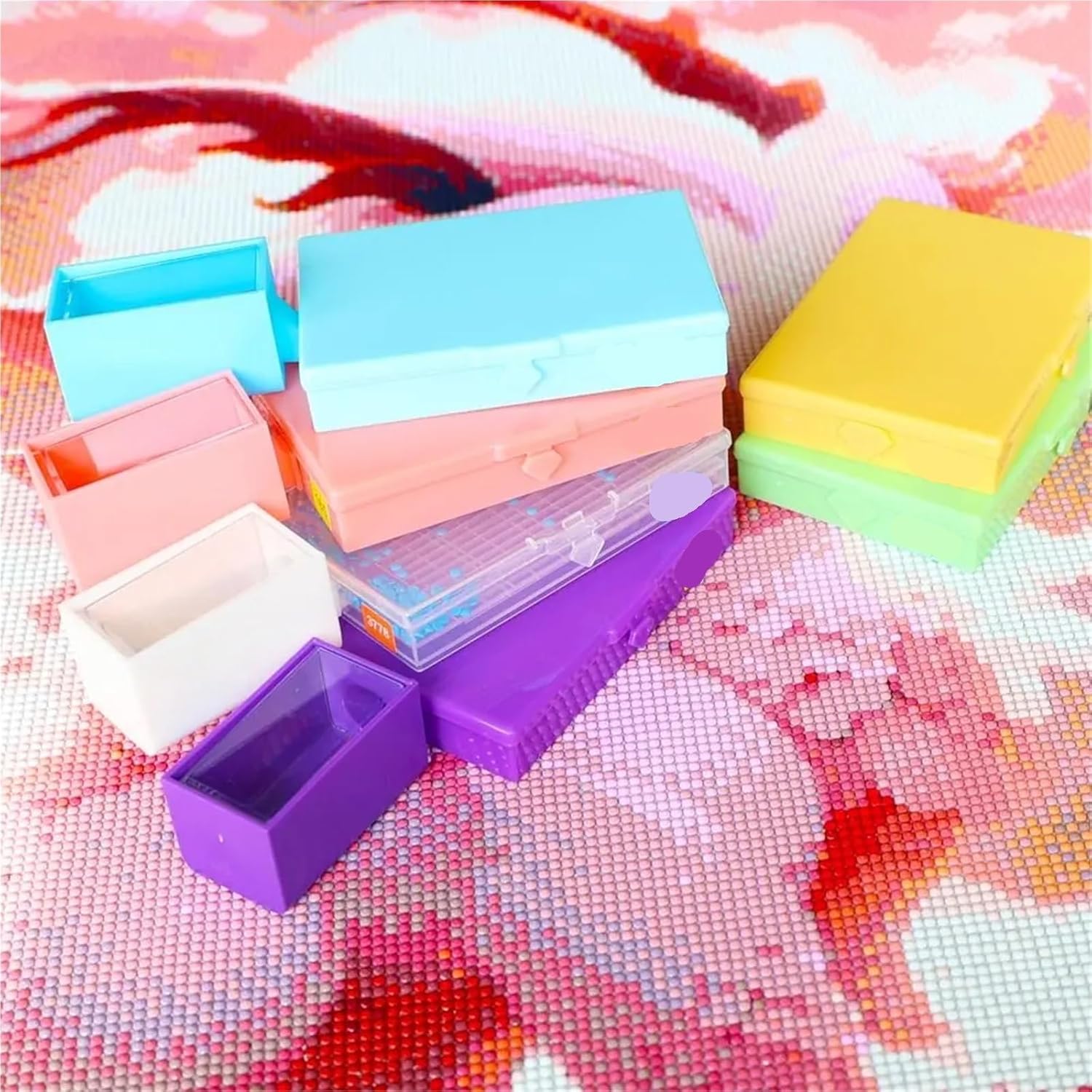 15/30pcs DIY Craft Flip Top Diamond Painting Tray Art Accessories Beading Plates Drill Storage Container Plastic Embroidery(Pink,30pcs,Type2)