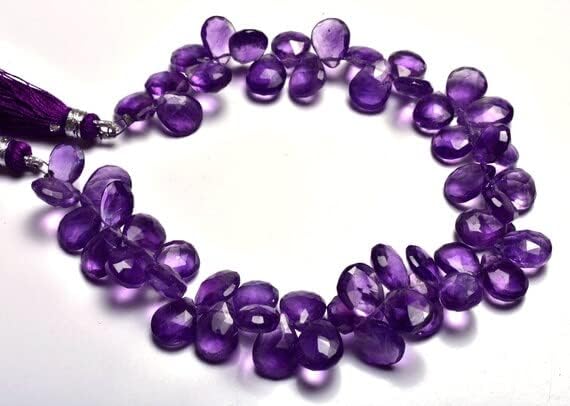 8 inch Strand of Natural Amethyst 11-12mm pear Faceted briolette Beads for DIY Jewelry Making. |BRIO_00240