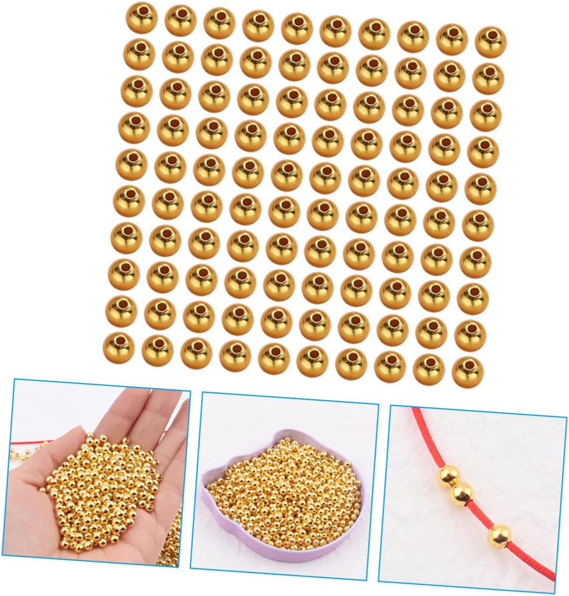 300 Pcs Gold Loose Beads Jewelry Findings 4mm Gold Filled Beads Copper Ball Beads Bracelet Making Beads Golden Ball Beads Crystal Bracelets Handmade Beads Copper Beads Metal (Goldenx2pcs 0.4x