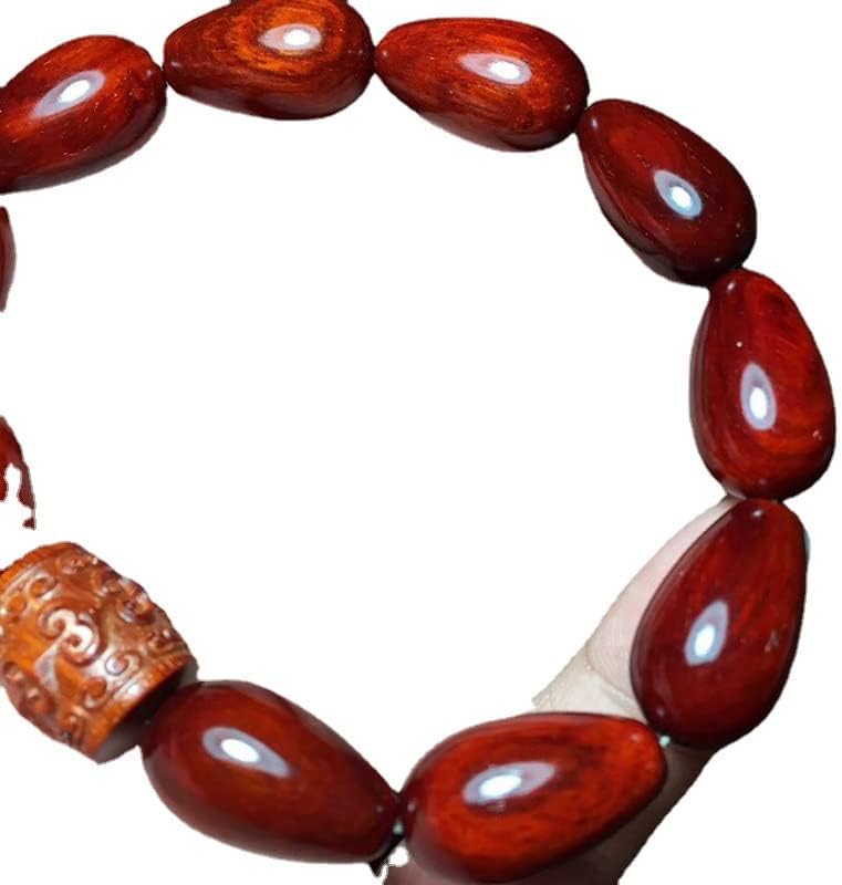 Mascot Wooden Crafts Wood Carving Art Wood Decoration Artwork 回纹珠小叶紫檀2.0 * 1.2水滴佛珠 高油密鸡血红玻璃底搭配桶珠(回纹珠小叶紫檀)