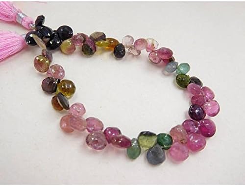 13 inch natural beads strand of 6-8mm faceted heart multi tourmaline gemstone beads for DIY jewelry - necklace, bracelet, earring, ring.