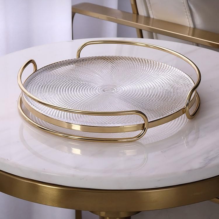 Tray Nordic Light Luxury Glass Crystal Round Tray Living Room Coffee Table Transparent Storage Tray Simple Decorative Tray Serving Trays(Medium)