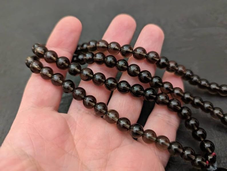 Natural Smoky quartz 8mm,10mm 108 Mala Beads, Spiritual, Meditation Beads, Reiki, Japa Mala, Buddhist Prayer Beads, Yoga Bracelet, healing beads LKMALA-RRGU-209