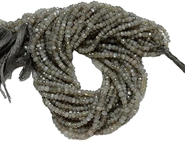 4mm Grey Moonstone Beads, Micro Faceted Rondelles Gemstone Beads 13.5 Inch lot of 10 Strands CHIK-STRD-95097